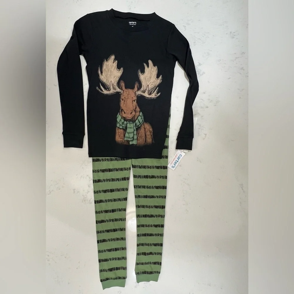 Carter's Black and Green Moose Pajama Set